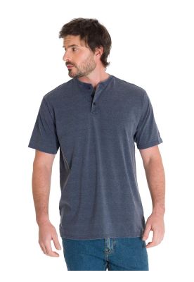 Polera Burnout Henley Hombre Azul