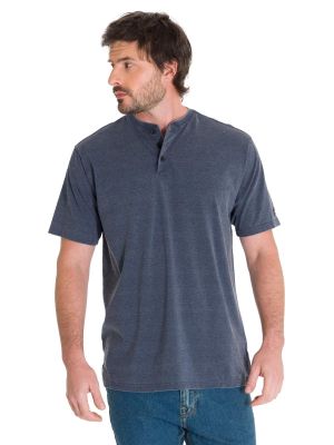 Polera Burnout Henley Hombre Azul