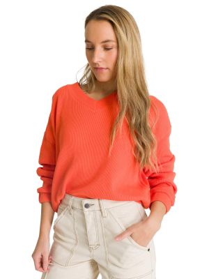 Polerón Cuello en V Mujer Oversize Waffle Salmón
