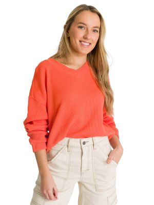 Imagen 2 del producto Polerón Cuello en V Mujer Oversize Waffle Salmón