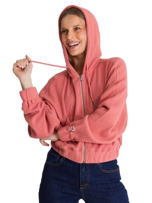 Imagen 2 del producto Polerón Con Gorro Mujer Waffle-Knit Salmón