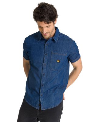 Camisa Manga Corta Hombre Denim Azul