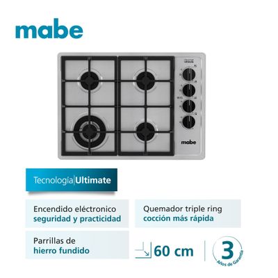 Imagen 2 del producto Encimera de Empotrar a Gas 60 cm Inoxidable Mabe CMG6044LD-1