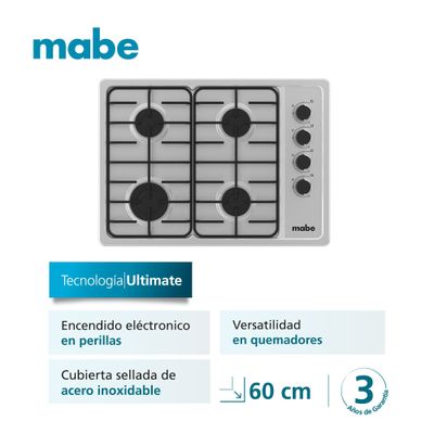 Imagen 2 del producto Encimera De Empotre A Gas 60cm Inox Mabe Cmg6044sd-1cl