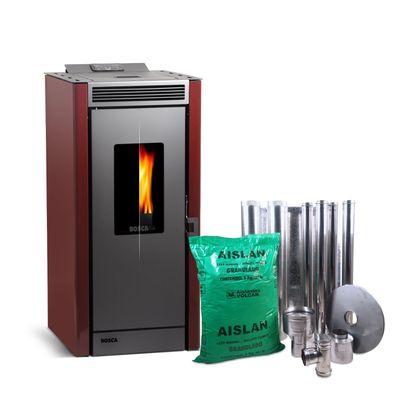 Pack estufa a pellet Black Vision Burdeo +kit de Instalación