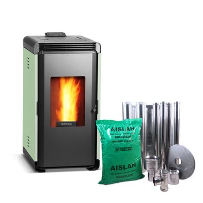 Estufa a pellet Hera+ Verde + kit de Instalación