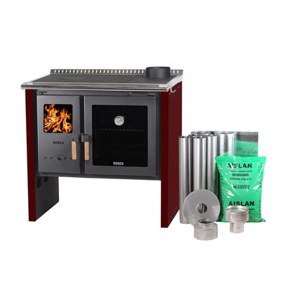 Pack Cocina a Leña Bosca Hestia 90 Burdeo+ Kit Base