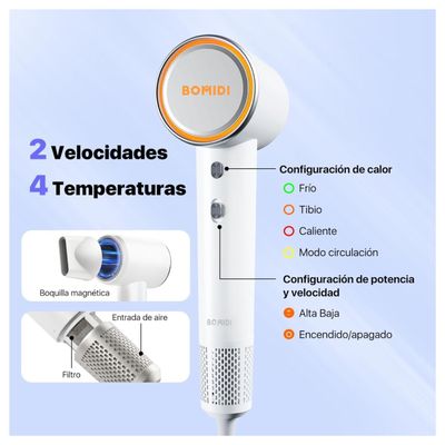Imagen 2 del producto Bomidi Secador de Pelo Compacto HD04 Profesional Iónico Negativo Blanco