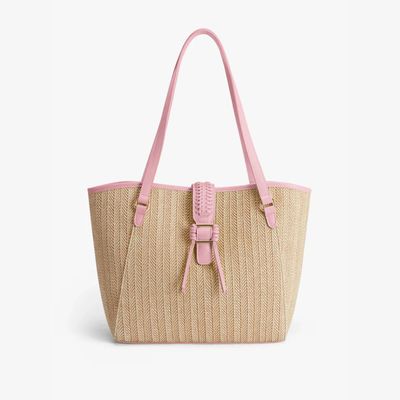 Ecosusi Cartera Tote Marina de Rafia Natural 14L para 14"" Rosado