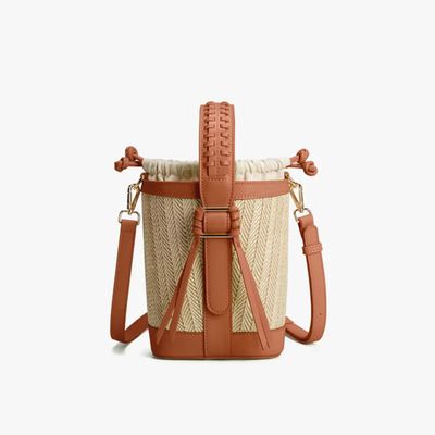 Ecosusi Bolso Bandolera Tipo Cubo Marina de Rafia Natural Marrón