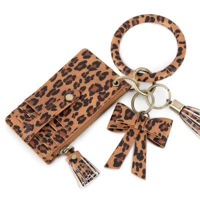 Ecosusi Llavero de pulsera con borla y lazo  - leopardo marrón