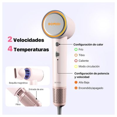 Imagen 2 del producto Bomidi Secador de Pelo Compacto HD04 Profesional Iónico Negativo Rosado