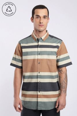 Camisa manga corta Texture hombre Stripes camel