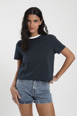Polera mujer manga corta Round azul Algodón orgánico Froens