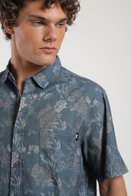 Imagen 2 del producto Camisa hombre manga corta Flores azul Viscosa Froens