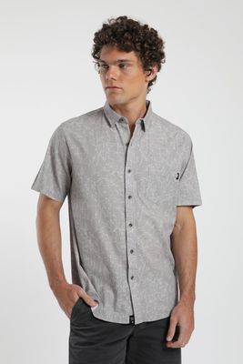 Camisa hombre manga corta Líneas Flores taupe Algodón orgánico Froens