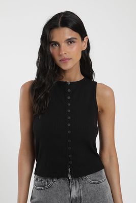 Polera mujer sin mangas Olympia negro Algodón orgánico Froens