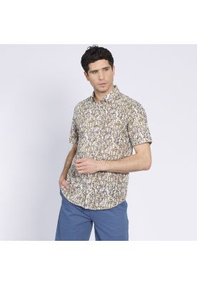 Imagen 2 del producto Camisa Manga Corta Estampada Diseño Slim Fit Botón Cuello Café