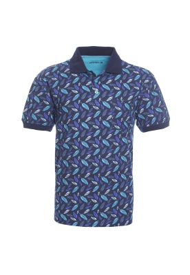 Polera Manga Corta Piqué Estampada Azul