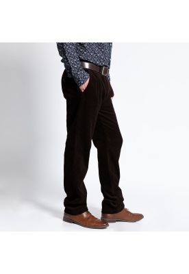 Pantalón Cotelé Con Pinzas Café Oscuro