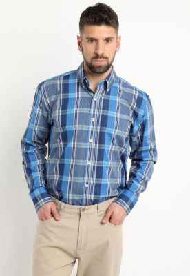 Camisa Fantasia Premium Manga Larga Boton Cuello Azul