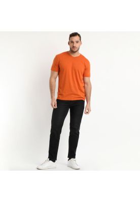 Polera Manga Corta Cuello V Naranjo oscuro
