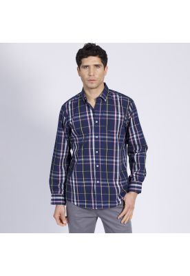 Camisa Manga Larga Trevira Fantasía Regular Fit Botón Cuello Azul marino