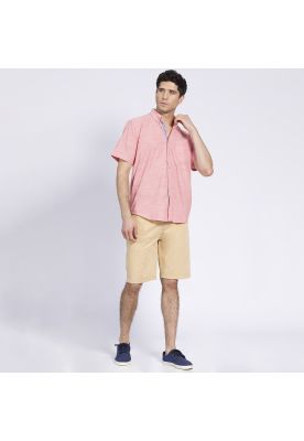 Imagen 1 del producto Camisa Manga Corta Fantasía Lisa Regular Fit Botón Cuello Rosado