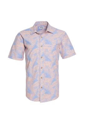 Camisa Manga Corta Guayabera Estampada Regular Fit Cuello Semi Italiano Coral