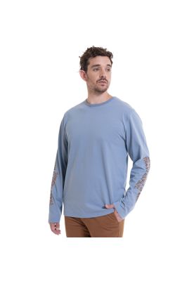 Polera Mangas Estampadas Celeste