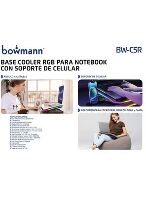 Imagen 2 del producto Base Cooler Notebook Rgb Con Soporte Celular Bowmann Bw-c5r