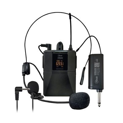 Micrófono Portátil Inalámbrico UHF 2 en 1, Cintillo + Lavalier Hasta 40mts