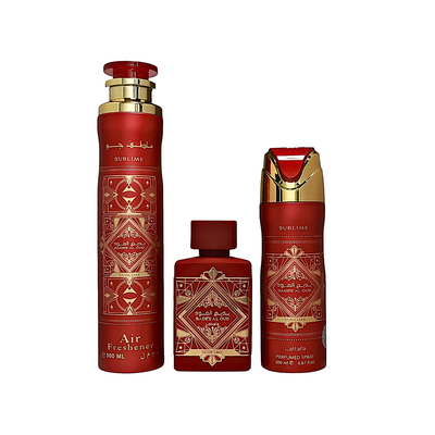 Imagen 2 del producto Perfume Estuche Badee Al Oud Sublime Lattafa 100ML+200ML Perfume Spray + 300ML Air Freshener Unisex.