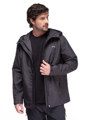 Chaqueta Cortavientos Impermeable Hombre Negro con Gorro