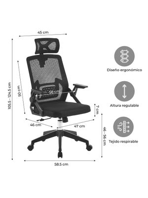 Imagen 2 del producto Silla de Escritorio con Cabezal Ergonomus Doha Negro