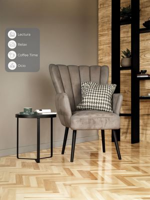 Imagen 2 del producto Sitial Acanalado Relan Azalia Poltrona de Terciopelo Gris