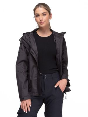 Chaqueta Cortavientos Impermeable Mujer Negro con Gorro