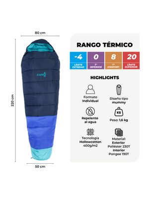 Imagen 2 del producto Saco de Dormir Kano Aconcagua  -4 / 0 / 8°C 1,6 Kg Azul