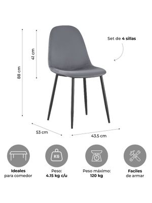 Imagen 2 del producto Set x4 Sillas de Comedor Eames Top Living Ralina Terciopelo