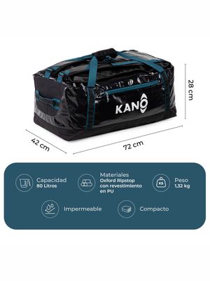 Imagen 2 del producto Bolso Mochila Impermeable Negro Kano Outdoor 80L Plegable
