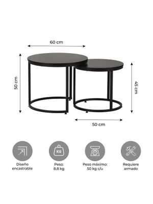 Imagen 2 del producto Set 2 Mesas de Centro Core Relan Redondas Encastrables