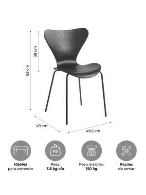 Imagen 2 del producto Set de 4 Sillas Curvas de Comedor Top Living Belica