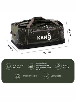 Imagen 2 del producto Bolso Mochila Impermeable Verde Kano Outdoor 80L Plegable