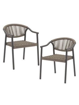 Set de 2 Sillas Exterior Relan Makassar-M Cuerda de Ratán Sintético Jardín y Terraza