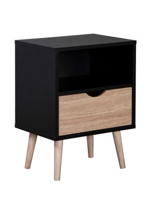 Velador Top Living Tromso Con Cajón Negro y Madera