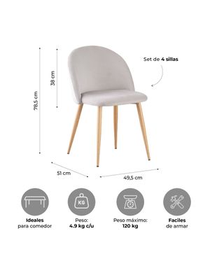 Imagen 2 del producto Set x4 Sillas de Comedor Top Living Dinka Cielo Terciopelo