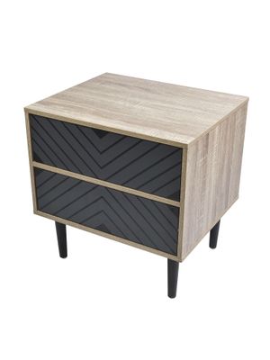 Velador Top Living Night Con Cajones Negro y Madera