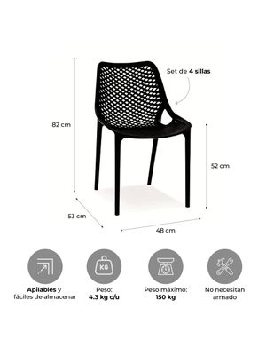 Imagen 2 del producto Set de 4 Sillas de Comedor y Terraza Relan Aira Apilables