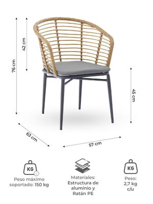 Imagen 2 del producto Set  de 2 Sillas Exterior con Cojín Relan Lumpur Ratán Jardín y Terraza