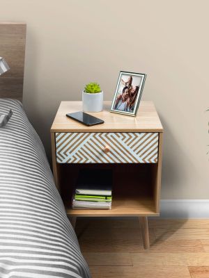 Imagen 2 del producto Velador Top Living Moon con Cajón y Estante Blanco y Madera